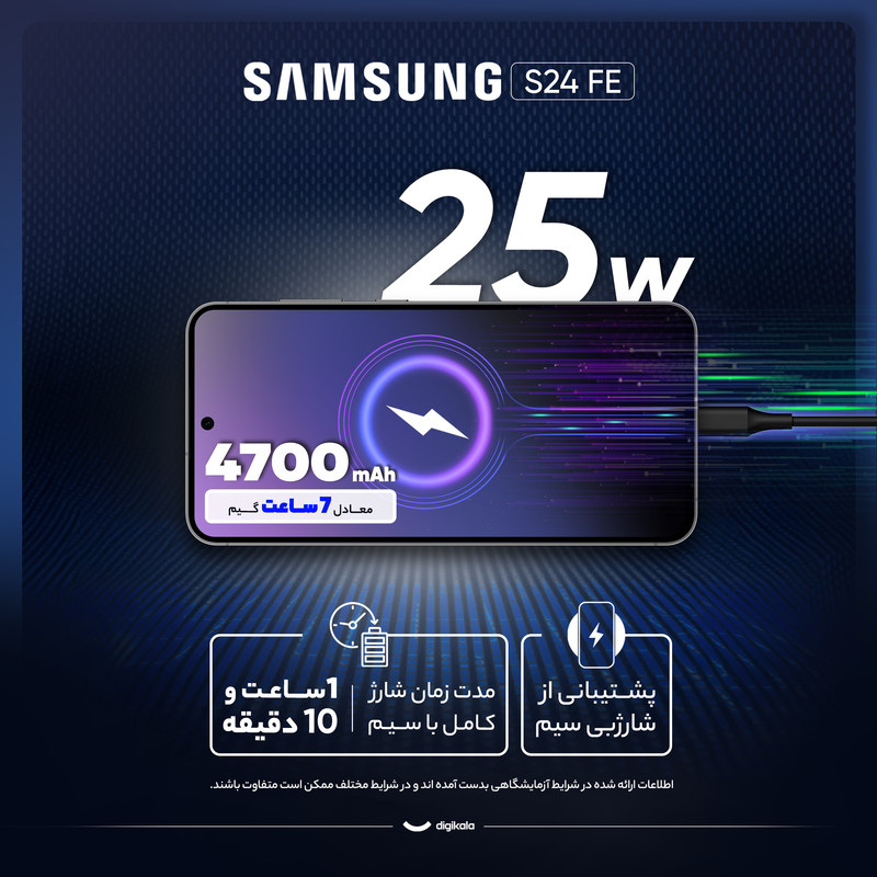گوشی موبایل سامسونگ مدل S24 FE دو سیم کارت ظرفیت 256 گیگابایت و رم 8 گیگابایت - ویتنام - به همراه شارژر 25 وات سامسونگ