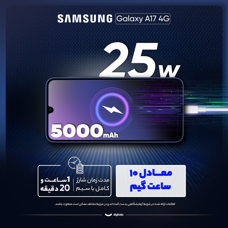 گوشی موبایل سامسونگ مدل Galaxy A17 4G دو سیم کارت ظرفیت 256 گیگابایت و رم 8 گیگابایت - ویتنام - به همراه شارژر 25 وات سامسونگ