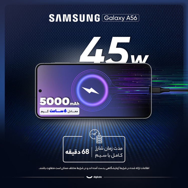 گوشی موبایل سامسونگ مدل Galaxy A56 دو سیم کارت ظرفیت 128 گیگابایت و رم 8 گیگابایت - ویتنام - به همراه شارژر 25 وات سامسونگ