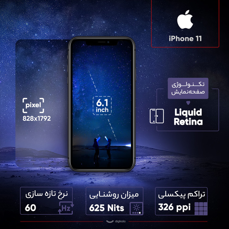 گوشی موبایل اپل مدل iPhone 11 تک سیم کارت ظرفیت 64 گیگابایت و رم 4 گیگابایت - نات اکتیو