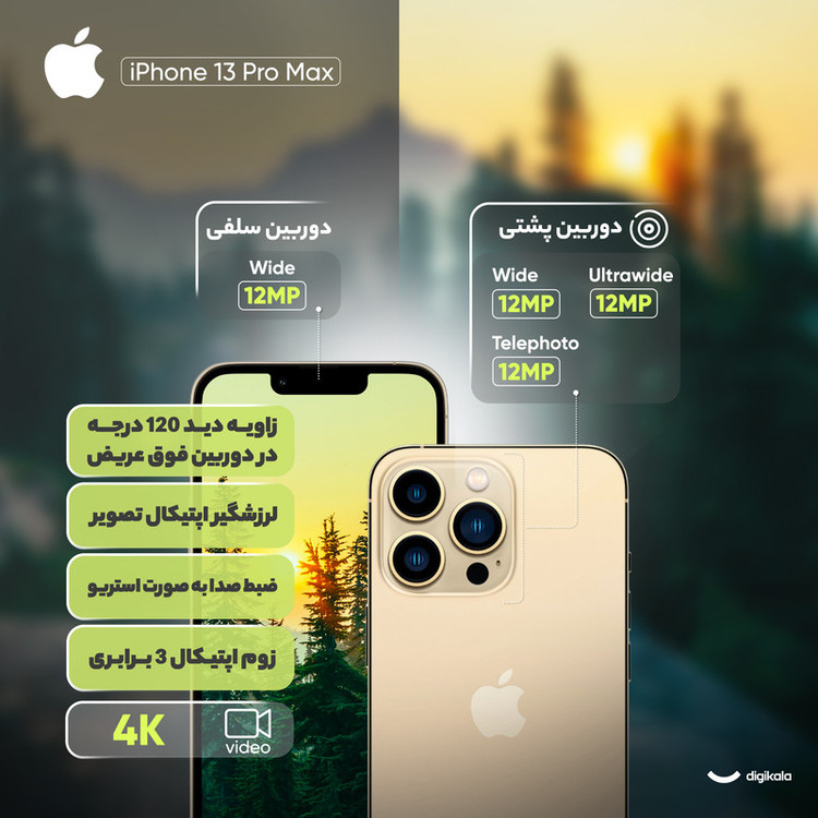 گوشی موبایل اپل مدل iPhone 13 Pro Max ZDA تک سیم کارت ظرفیت 256 گیگابایت و رم 6 گیگابایت - نات اکتیو پارت نامبر F