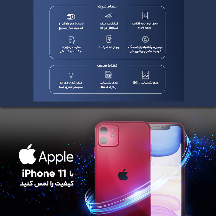 گوشی موبایل اپل مدل iPhone 11 A2223 ZAA دو سیم کارت ظرفیت 128 گیگابایت و رم 4 گیگابایت - نات اکتیو