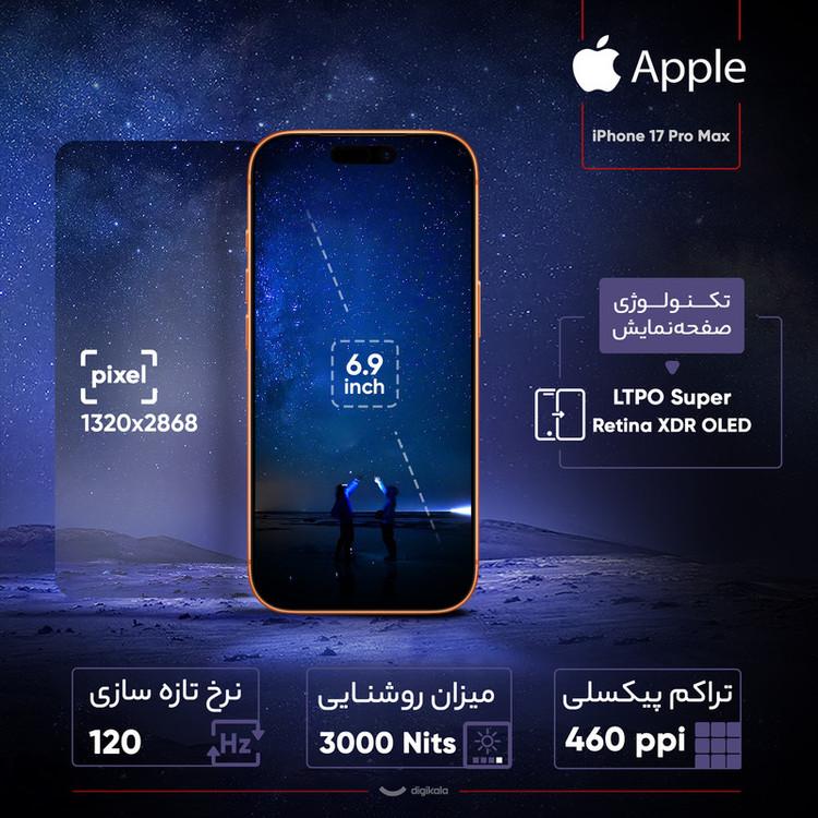 گوشی موبایل اپل مدل iPhone 17 Pro Max ZAA تک سیم کارت + eSim ظرفیت 512 گیگابایت و رم 12 گیگابایت - اکتیو