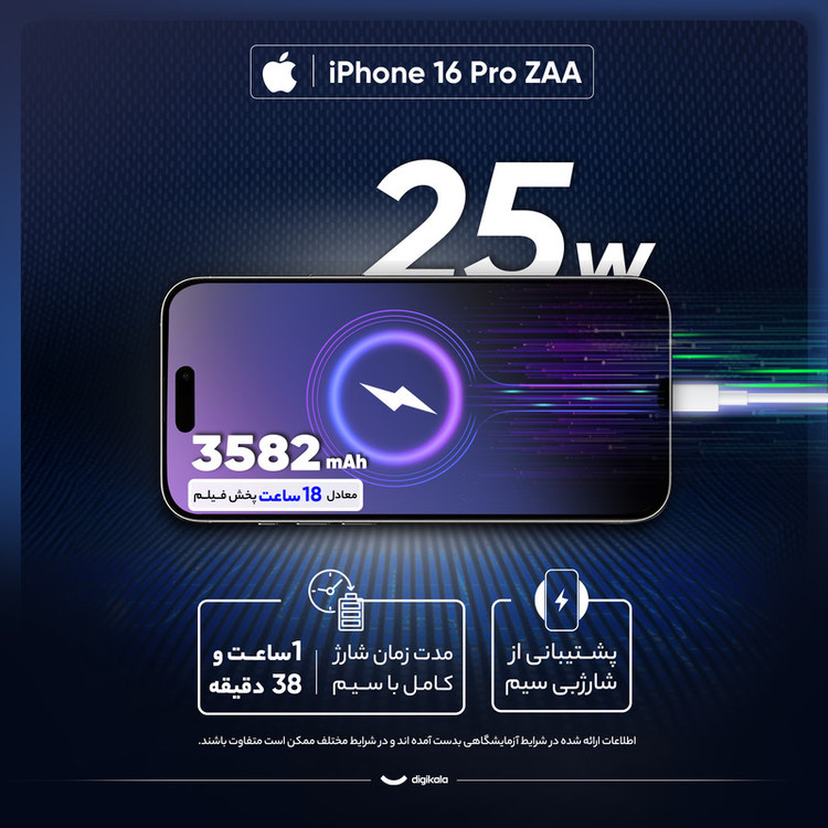 گوشی موبایل اپل مدل iPhone 16 Pro ZAA دو سیم کارت ظرفیت 1 ترابایت و رم 8 گیگابایت - به همراه شارژر