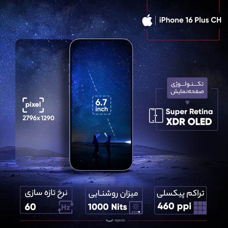 گوشی موبایل اپل مدل iPhone 16 Plus CH دو سیم کارت ظرفیت 512 گیگابایت و رم 8 گیگابایت - به همراه شارژر