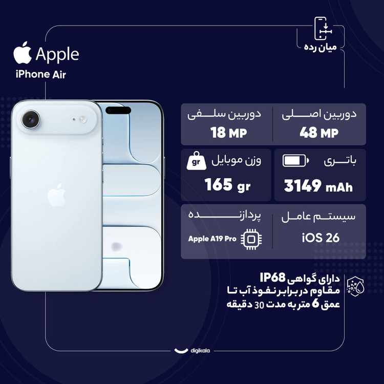 گوشی موبایل اپل مدل iPhone Air ZAA eSim ظرفیت 1 ترابایت و رم 12 گیگابایت - نات اکتیو