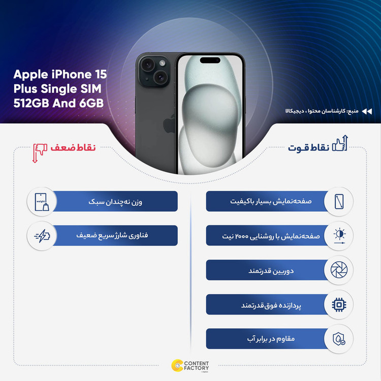 گوشی موبایل اپل مدل iPhone 15 Plus تک سیم کارت ظرفیت 512 گیگابایت و رم 8 گیگابایت - رجیستر شده