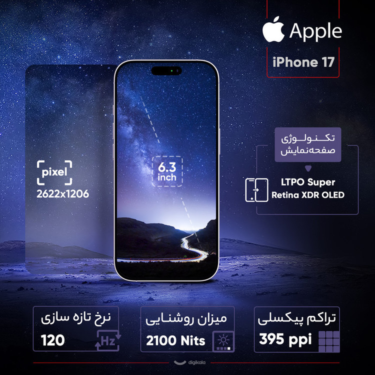 گوشی موبایل اپل مدل iPhone 17 ZAA تک سیم کارت + eSim ظرفیت 512 گیگابایت و رم 8 گیگابایت - اکتیو