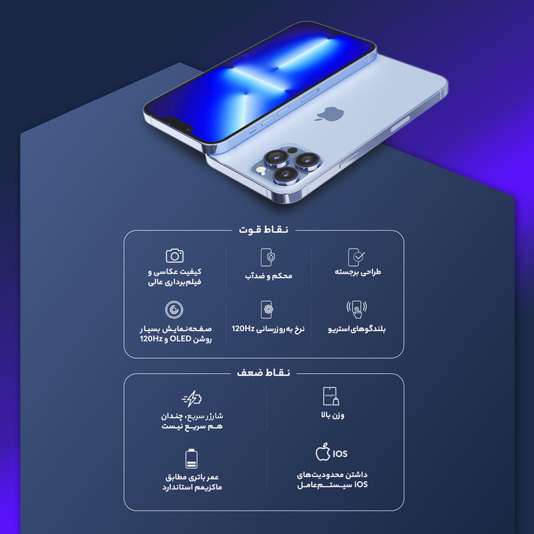 گوشی موبایل اپل مدل iPhone 13 Pro A2639 دو سیم کارت ظرفیت 256 گیگابایت و 6 گیگابایت رم - نات اکتیو