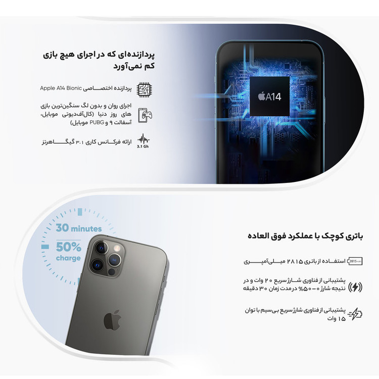 گوشی موبایل اپل مدل iPhone 12 Pro A2408 دو سیم کارت ظرفیت 256 گیگابایت و 6 گیگابایت رم - نات اکتیو