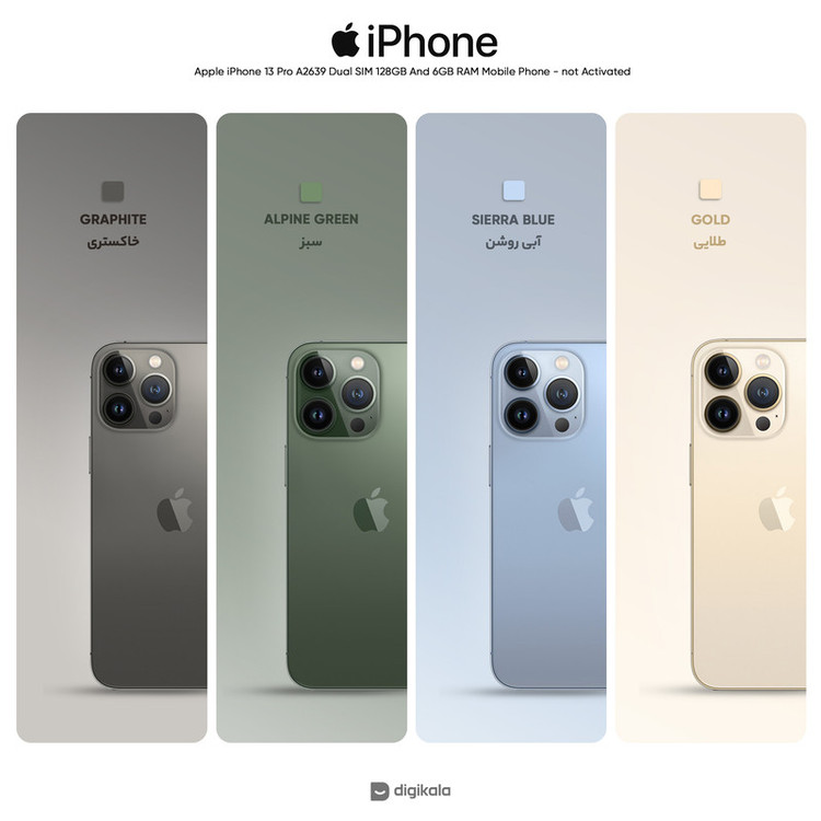 گوشی موبایل اپل مدل iPhone 13 Pro A2639 دو سیم کارت ظرفیت 128 گیگابایت و 6 گیگابایت رم - نات اکتیو