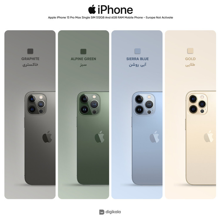 گوشی موبایل اپل مدل iPhone 13 Pro Max تک سیم کارت ظرفیت 512 گیگابایت و رم 6 گیگابایت - اروپا نات اکتیو