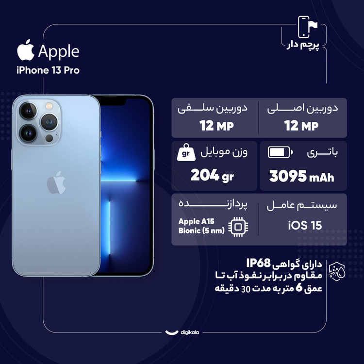 گوشی موبایل اپل مدل iPhone 13 Pro JA تک سیم کارت ظرفیت 256 گیگابایت و 6 گیگابایت رم - اکتیو